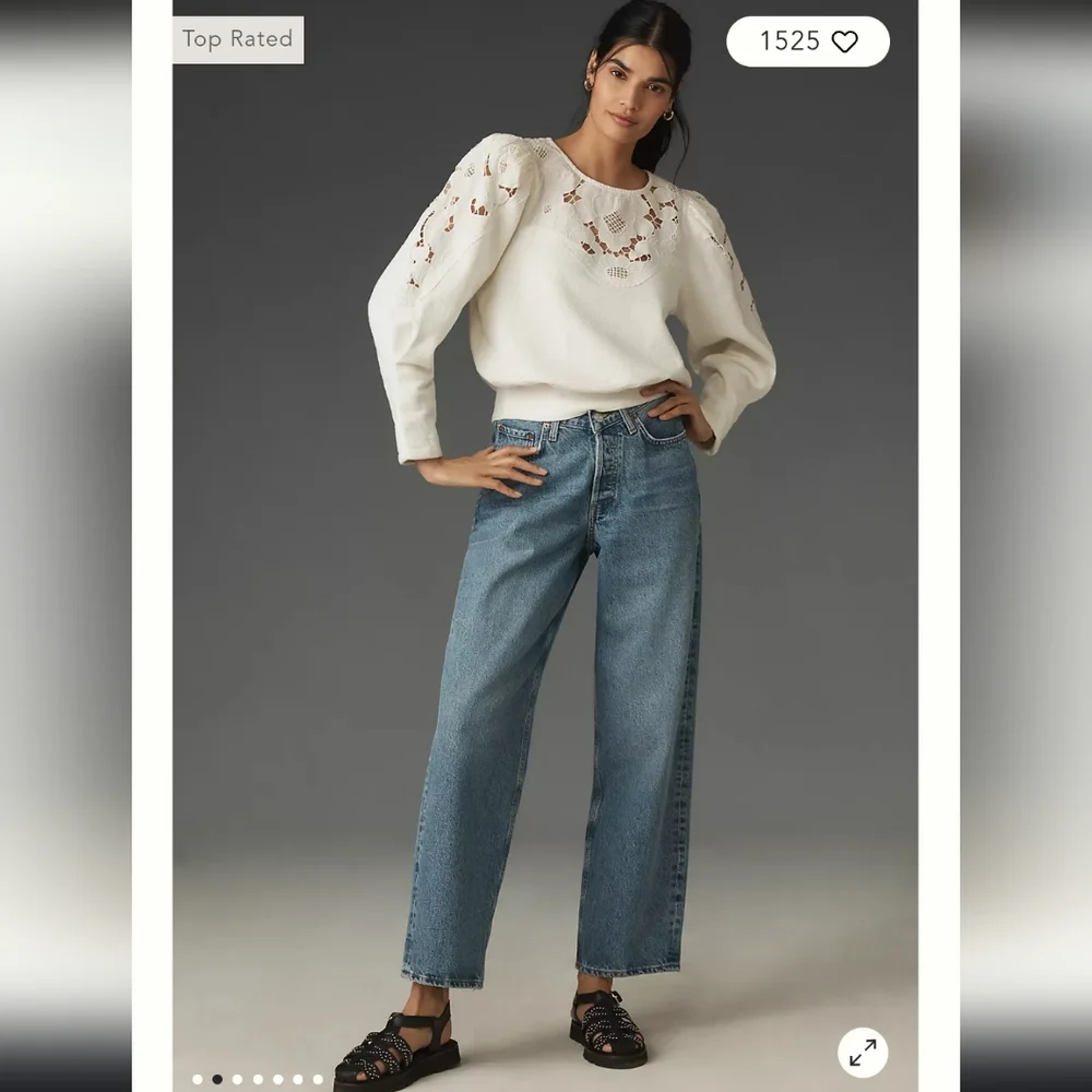 Anthropologie Lace Cutwork Mutton-Sleeve Top, Size Large - Picture 8 of 12